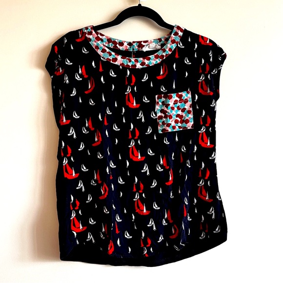 ANTHROPOLOGIE BOAT PATTERN T-SHIRT - Picture 1 of 7